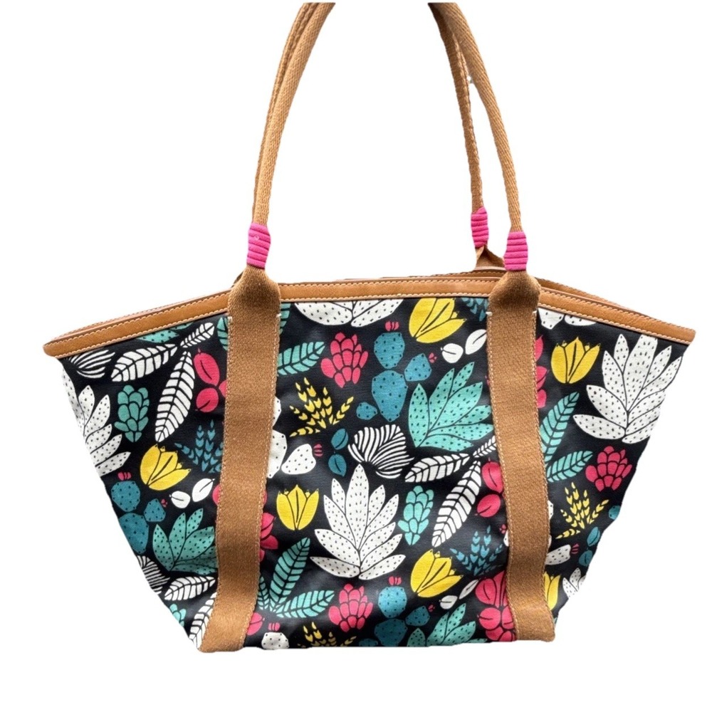 FOSSIL Large Eliza Beach Tote Dark Floral Coated Canvas Oversized Shoulder Bag - Picture 3 of 16